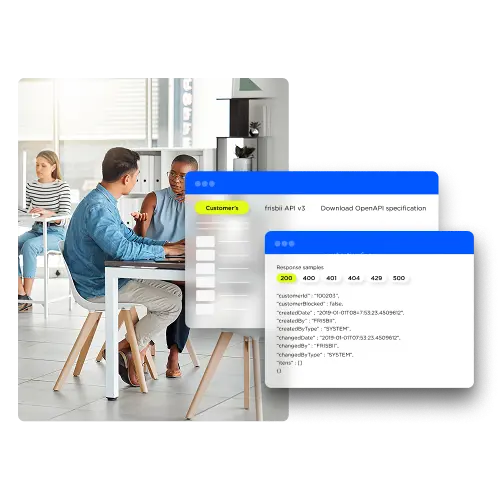 A visual of dev overviews to show the Open API concept of Frisbii