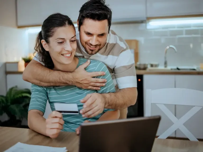 A couple buys something online together.