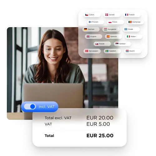 Different language flags and VAT calculations