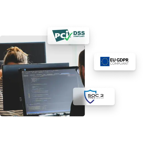 PCI DSS, EU GDPR and SOC2 certificates