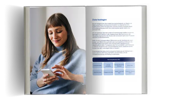 Ziele festlegen Für ein erfolgreiches Abo-Modell ist es entscheidend, von Beginn an Ziele zu definieren und diese kontinuierlich zu überwachen. Ein strukturiertes Datenmanagement und die Auswahl aussagekräftiger KPIs entlang des gesamten Abo-Lebenszyklus spielen dabei eine zentrale Rolle. Um im laufenden Betrieb fundierte Entscheidungen treffen zu können, benötigst Du Einblicke in den Zugang neuer Abonnent:innen, die Abwanderung bestehender Nutzer, die Conversion nach einer Probezeit und den Kundenlebenswert. Dafür ist eine aussagekräftige Differenzierung der Werbekanäle nach Kosten und Effektivität essenziell, aber auch qualitative Faktoren wie Kündigungsgründe spielen eine wichtige Rolle. Spezifische KPIDashboards schaffen Transparenz über Schwachstellen und Potenziale in Deinen Umsatzströmen und ermöglichen es Dir, wiederkehrenden Einnahmen aktiv und zielgerichtet zu steuern. Entscheidend ist dabei die konsequente Ableitung von Maßnahmen – kontinuierliche A/B-Tests sind hierfür unverzichtbar, um die Umsatzentwicklung nachhaltig zu optimieren