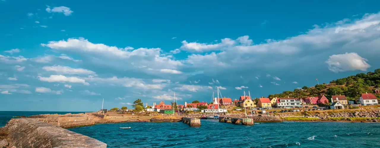 A row of houses at the coast in Bornholm, Denmark